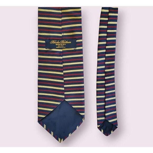 Brooks Brothers Makers Navy, Gold & Red Striped Necktie Tie Preppy | Ivy | EUC - Picture 2 of 4